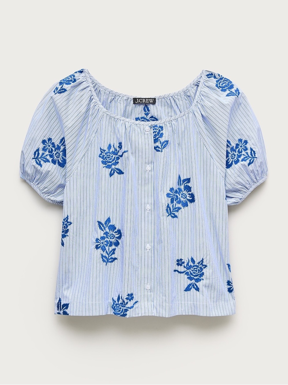 J.Crew Puff-sleeve button-up top in embroidered floral stripe Women’s Small NWT